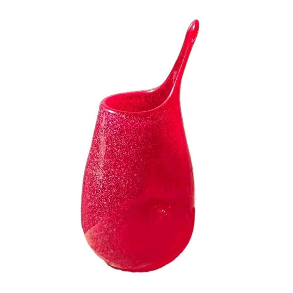 6.25" Murano-Style Hand Blown RED Seed GLASS "TINY BUBBLES" SWUNG Mini BUD VASE